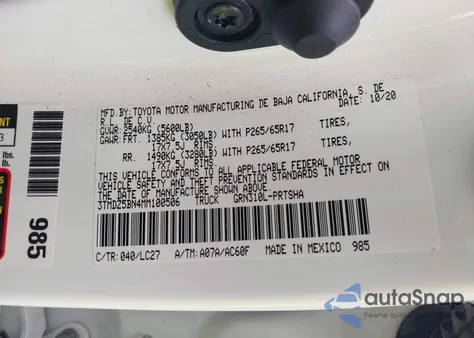 2021 Toyota Tacoma Double Cab/Sr5/Trd Sport/Trd Off Road z USA, uszkodzony, nr VIN 3TMDZ5BN4MM100506